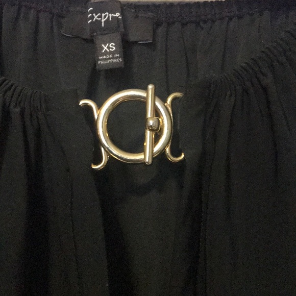 Wrap front dressy black top with gold clasp - Picture 2 of 5